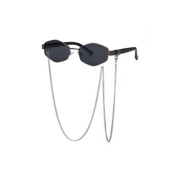 Retro Hexagon With Chain Sunglasses - SunsetFashionLA